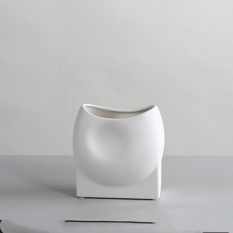 Nordic Morandi Ceramic Vase – Minimalist Decorative Vases for Modern Home - White Narrow Neck Vase - 
