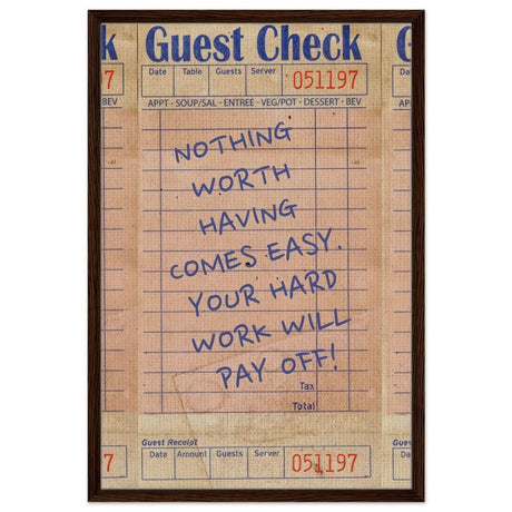 Nothing Worth Having Comes Easy | Motivational Pop Art wall art print - Framed Canvas - 60x90 cm / 24x36″ - Dark wood frame