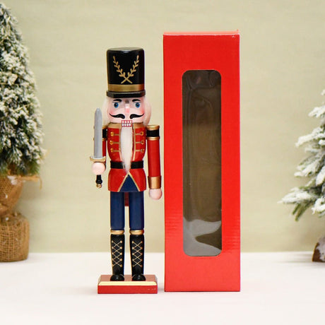 Nutcracker Soldier Christmas Decorations – 30cm Wooden Holiday Figurines & Ornaments - 30 CM - Swordsman V2 - 