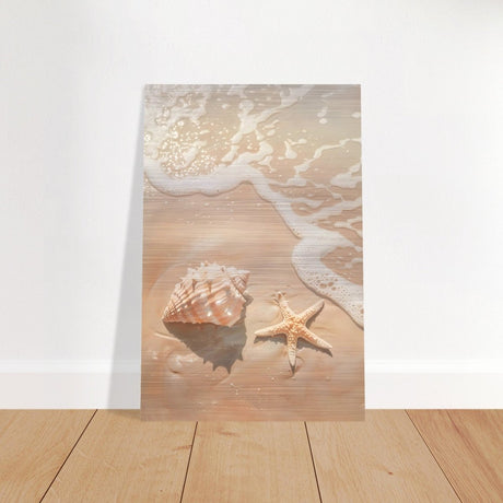 Ocean’s Whisper – Seashells and Serenity | Minimalist Coastal Art - 50x75 cm / 20x30″ - Brushed Aluminum Print - 