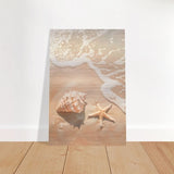 Ocean’s Whisper – Seashells and Serenity | Minimalist Coastal Art - 30x45 cm / 12x18″ - Brushed Aluminum Print - 