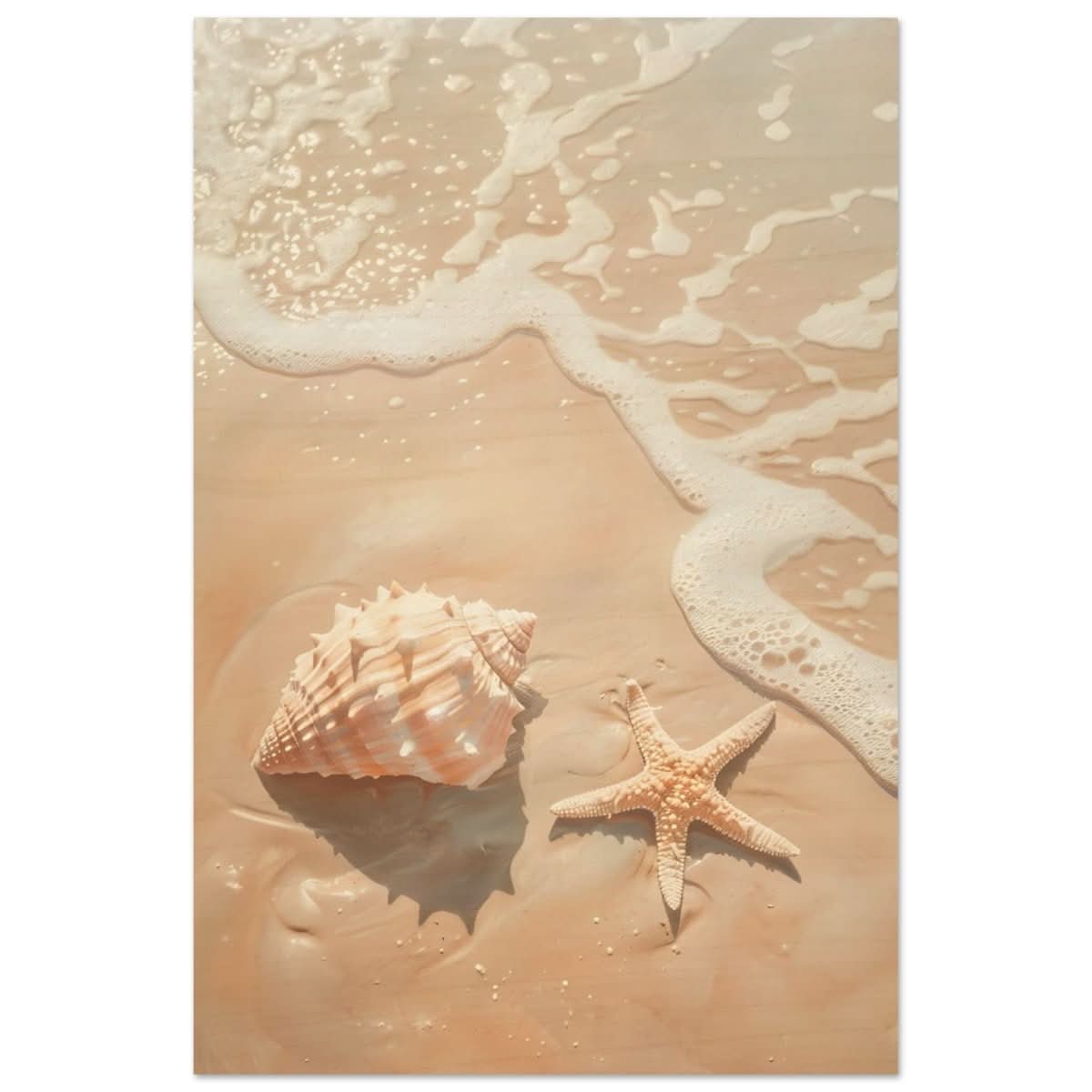 Ocean’s Whisper – Seashells and Serenity | Minimalist Coastal Art - 30x45 cm / 12x18″ - Wood Prints - 