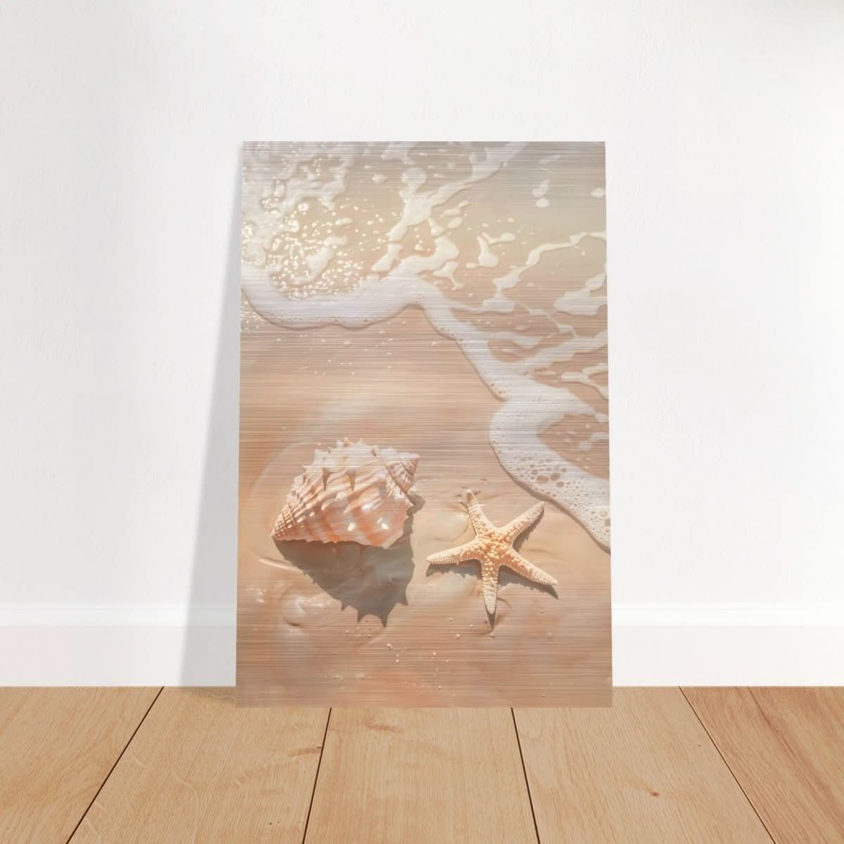 Ocean’s Whisper – Seashells and Serenity | Minimalist Coastal Art - 60x90 cm / 24x36″ - Brushed Aluminum Print - 