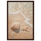 Ocean’s Whisper – Seashells and Serenity | Minimalist Coastal Art - 50x75 cm / 20x30″ - Framed Canvas - Dark wood frame
