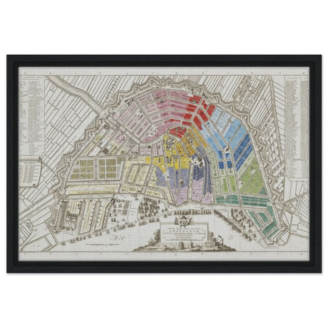 Old Map Amsterdam Distribution Of National Guard Large | Wall art Print - 40x60 cm / 16x24″ - Framed Canvas - Black frame