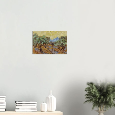 Olive Trees with Yellow Sky and Sun by Vincent van Gogh Wall art - Wood Prints - 30x45 cm / 12x18″ - 20 mm