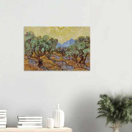 Olive Trees with Yellow Sky and Sun by Vincent van Gogh Wall art - Wood Prints - 50x75 cm / 20x30″ - 20 mm