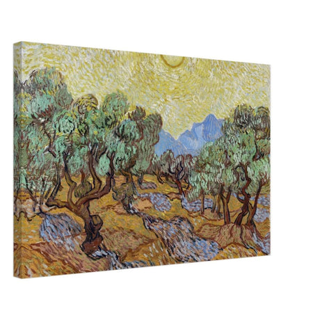 Olive Trees with Yellow Sky and Sun by Vincent van Gogh Wall art - Canvas - 40x60 cm / 16x24″ - Slim