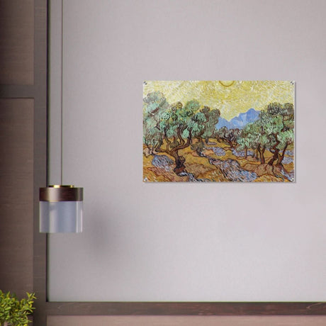 Olive Trees with Yellow Sky and Sun by Vincent van Gogh Wall art - Acrylic Print - 60x90 cm / 24x36″ - 