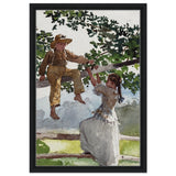 On The Fence Giclee by Winslow Homer | Vintage Nature Art wall art print - Framed Canvas - 40x60 cm / 16x24″ - Black frame