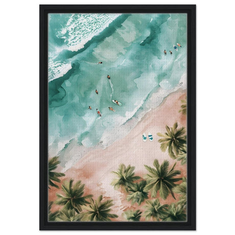 Palm - Studded Shoreline | Contemporary Coastal Art | Wall art Print - Framed Canvas - 40x60 cm / 16x24″ - Black frame