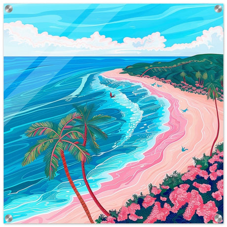 Paradise Coastline Bliss: A Tropical Haven in Your Home | Contemporary Tropical Illustration - Acrylic Print - 60x60 cm / 24x24″ - 
