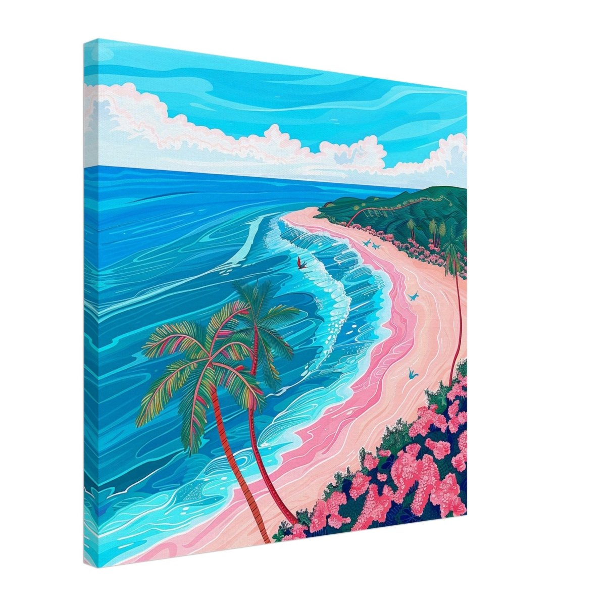 Paradise Coastline Bliss: A Tropical Haven in Your Home | Contemporary Tropical Illustration - Canvas - 50x50 cm / 20x20″ - 