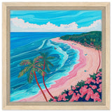 Paradise Coastline Bliss: A Tropical Haven in Your Home | Contemporary Tropical Illustration - Framed Canvas - 30x30 cm / 12x12″ - Wood frame
