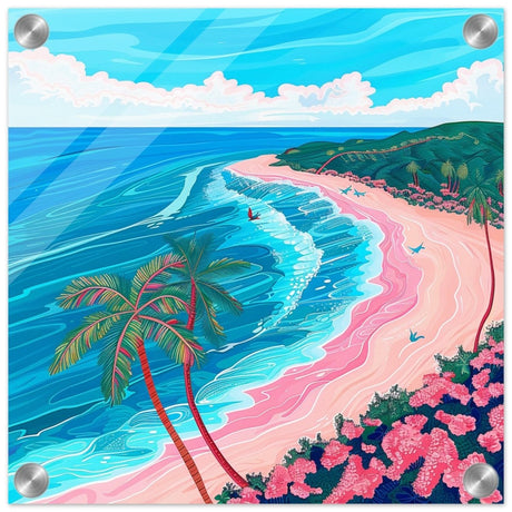 Paradise Coastline Bliss: A Tropical Haven in Your Home | Contemporary Tropical Illustration - Acrylic Print - 30x30 cm / 12x12″ - 