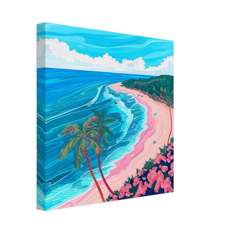 Paradise Coastline Bliss: A Tropical Haven in Your Home | Contemporary Tropical Illustration - Canvas - 30x30 cm / 12x12″ - 