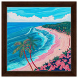 Paradise Coastline Bliss: A Tropical Haven in Your Home | Contemporary Tropical Illustration - Framed Canvas - 30x30 cm / 12x12″ - Dark wood frame