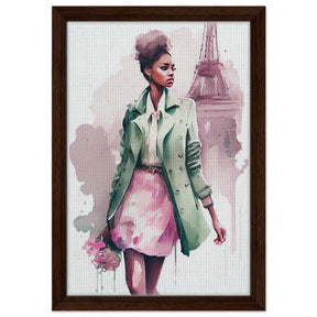 Parisian Dreams | Modern Figurative Art - Framed Canvas - 30x45 cm / 12x18″ - Dark wood frame