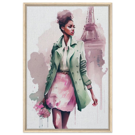 Parisian Dreams | Modern Figurative Art - Framed Canvas - 60x90 cm / 24x36″ - Wood frame