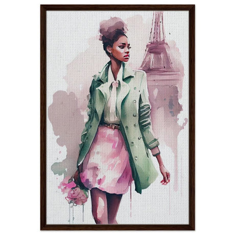 Parisian Dreams | Modern Figurative Art - Framed Canvas - 60x90 cm / 24x36″ - Dark wood frame
