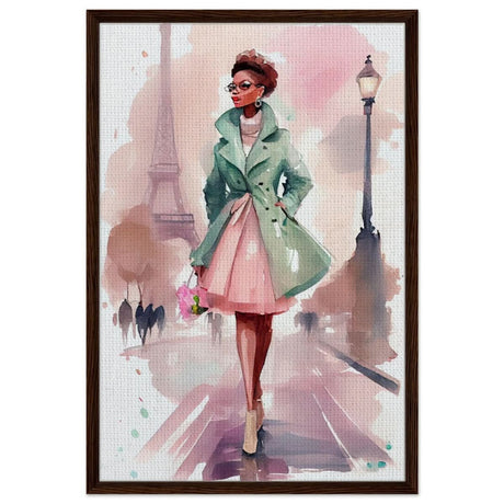 Parisian Grace | Modern Figurative Art - Framed Canvas - 60x90 cm / 24x36″ - Dark wood frame