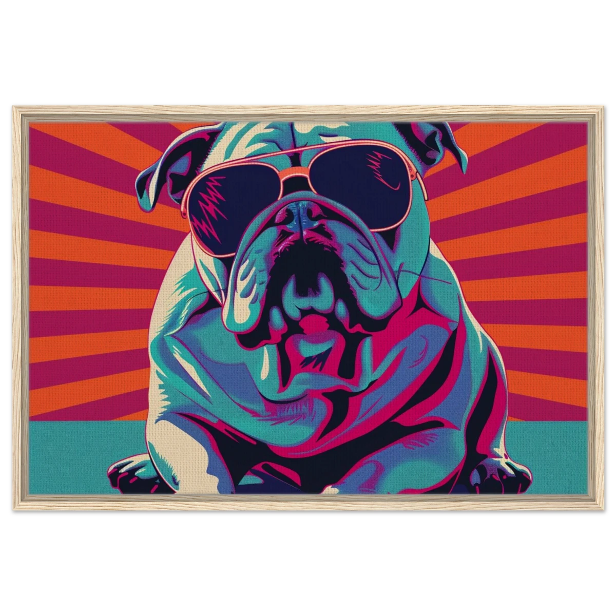 Paws & Pop – Retro Bulldog Swagger Vibes | Wall Art Print - Framed Canvas - 60x90 cm / 24x36″ - Wood frame