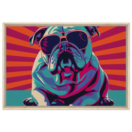 Paws & Pop – Retro Bulldog Swagger Vibes | Wall Art Print - Framed Canvas - 60x90 cm / 24x36″ - Wood frame
