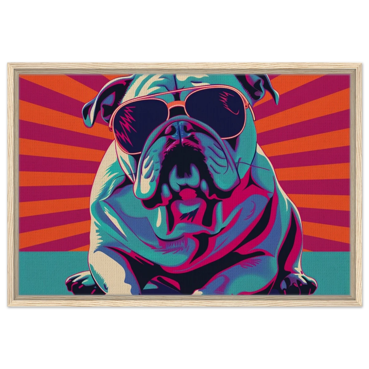 Paws & Pop – Retro Bulldog Swagger Vibes | Wall Art Print - Framed Canvas - 50x75 cm / 20x30″ - Wood frame