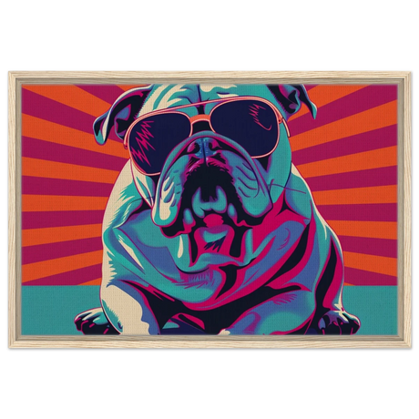Paws & Pop – Retro Bulldog Swagger Vibes | Wall Art Print - Framed Canvas - 50x75 cm / 20x30″ - Wood frame