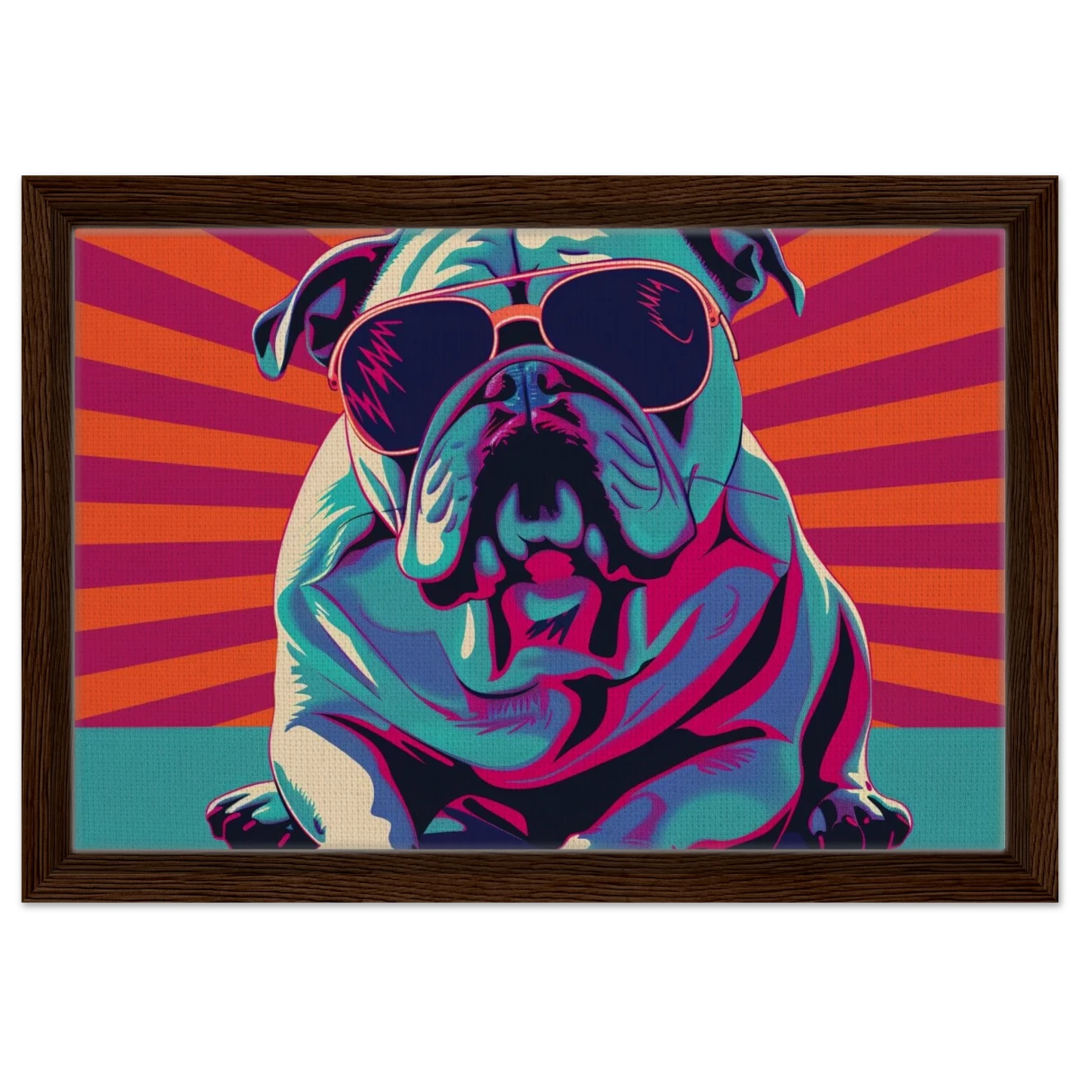 Paws & Pop – Retro Bulldog Swagger Vibes | Wall Art Print - Framed Canvas - 30x45 cm / 12x18″ - Dark wood frame