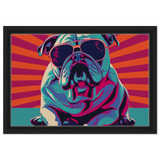 Paws & Pop – Retro Bulldog Swagger Vibes | Wall Art Print - Framed Canvas - 30x45 cm / 12x18″ - Black frame