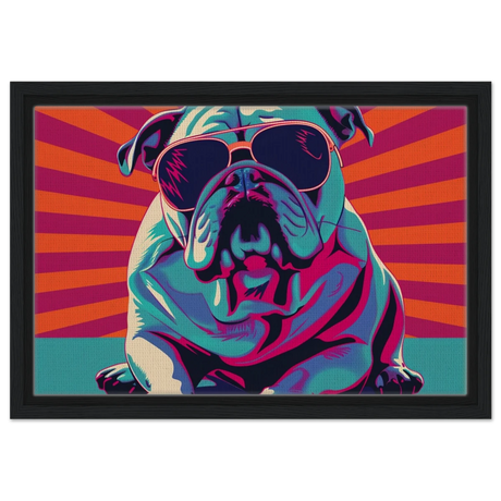Paws & Pop – Retro Bulldog Swagger Vibes | Wall Art Print - Framed Canvas - 30x45 cm / 12x18″ - Black frame