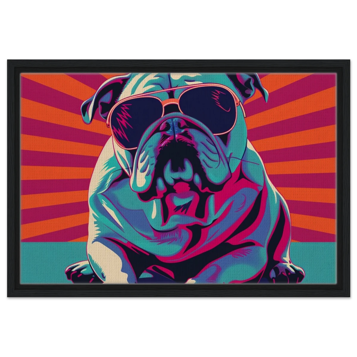 Paws & Pop – Retro Bulldog Swagger Vibes | Wall Art Print - Framed Canvas - 40x60 cm / 16x24″ - Black frame