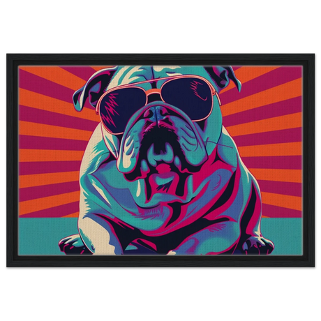 Paws & Pop – Retro Bulldog Swagger Vibes | Wall Art Print - Framed Canvas - 40x60 cm / 16x24″ - Black frame