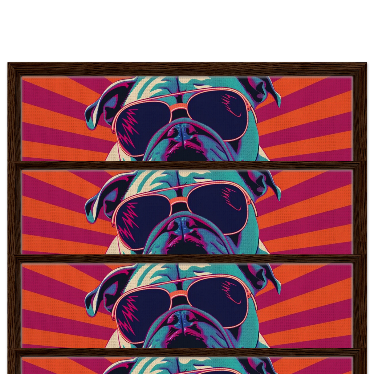 Paws & Pop – Retro Bulldog Swagger Vibes | Wall Art Print - Framed Canvas - 40x60 cm / 16x24″ - Dark wood frame