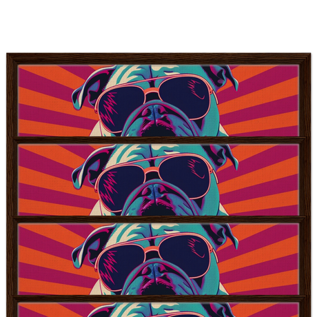 Paws & Pop – Retro Bulldog Swagger Vibes | Wall Art Print - Framed Canvas - 40x60 cm / 16x24″ - Dark wood frame