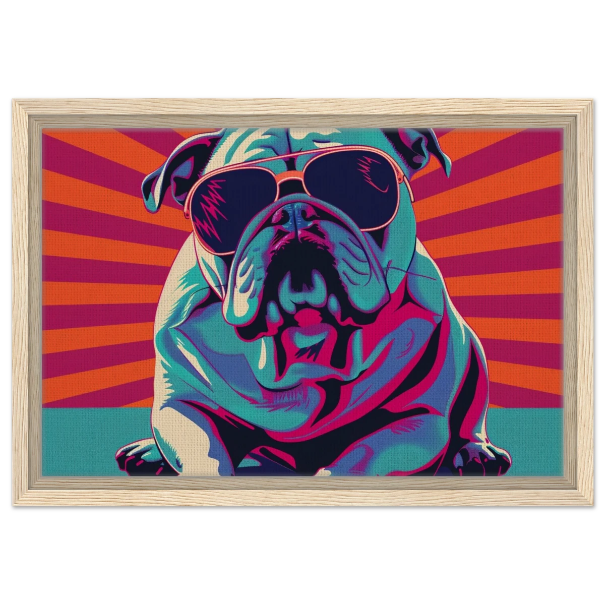 Paws & Pop – Retro Bulldog Swagger Vibes | Wall Art Print - Framed Canvas - 30x45 cm / 12x18″ - Wood frame