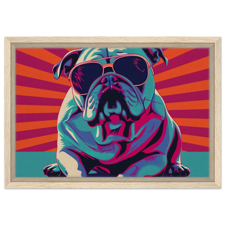 Paws & Pop – Retro Bulldog Swagger Vibes | Wall Art Print - Framed Canvas - 30x45 cm / 12x18″ - Wood frame
