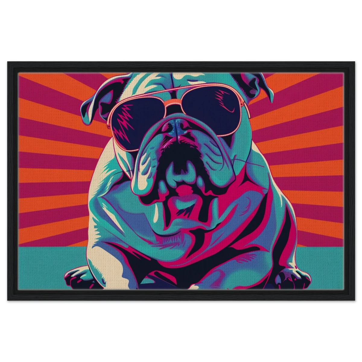 Paws & Pop – Retro Bulldog Swagger Vibes | Wall Art Print - Framed Canvas - 50x75 cm / 20x30″ - Black frame