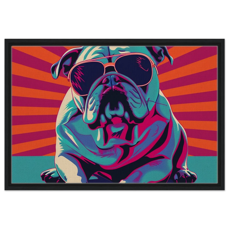 Paws & Pop – Retro Bulldog Swagger Vibes | Wall Art Print - Framed Canvas - 50x75 cm / 20x30″ - Black frame