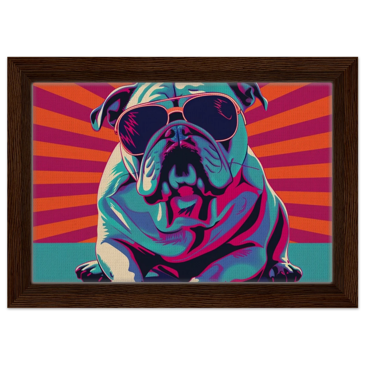 Paws & Pop – Retro Bulldog Swagger Vibes | Wall Art Print - Framed Canvas - 20x30 cm / 8x12″ - Dark wood frame