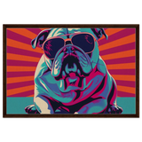 Paws & Pop – Retro Bulldog Swagger Vibes | Wall Art Print - Framed Canvas - 60x90 cm / 24x36″ - Dark wood frame