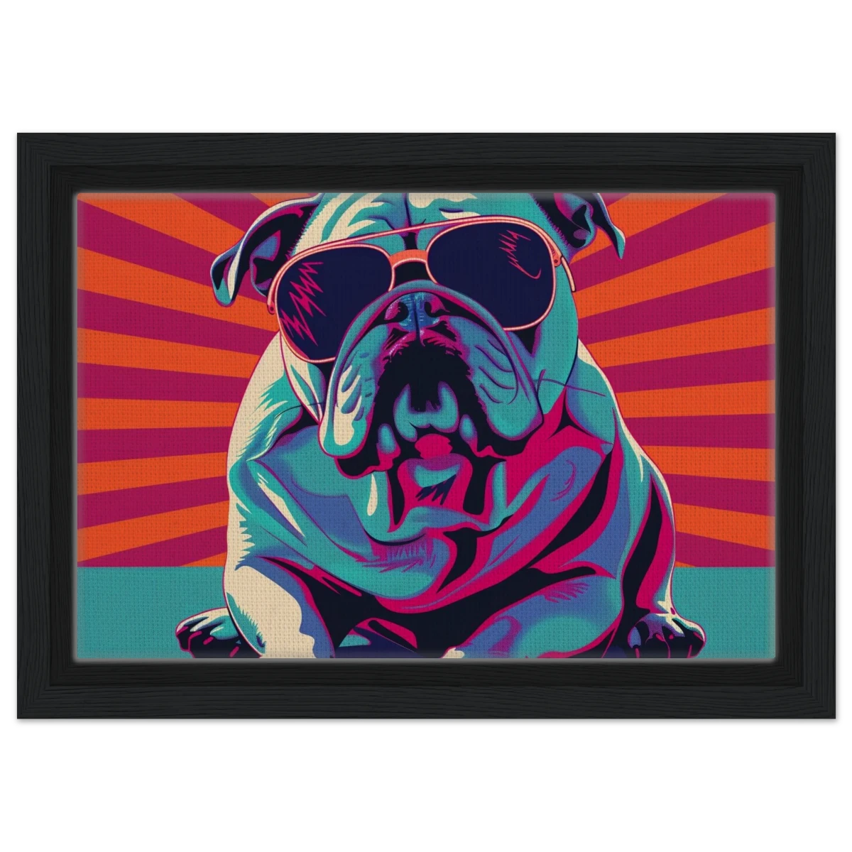 Paws & Pop – Retro Bulldog Swagger Vibes | Wall Art Print - Framed Canvas - 20x30 cm / 8x12″ - Black frame