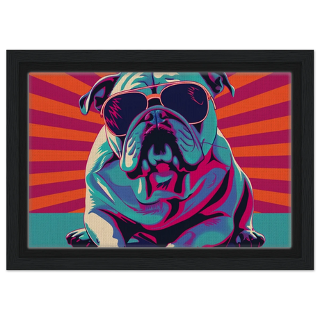 Paws & Pop – Retro Bulldog Swagger Vibes | Wall Art Print - Framed Canvas - 20x30 cm / 8x12″ - Black frame