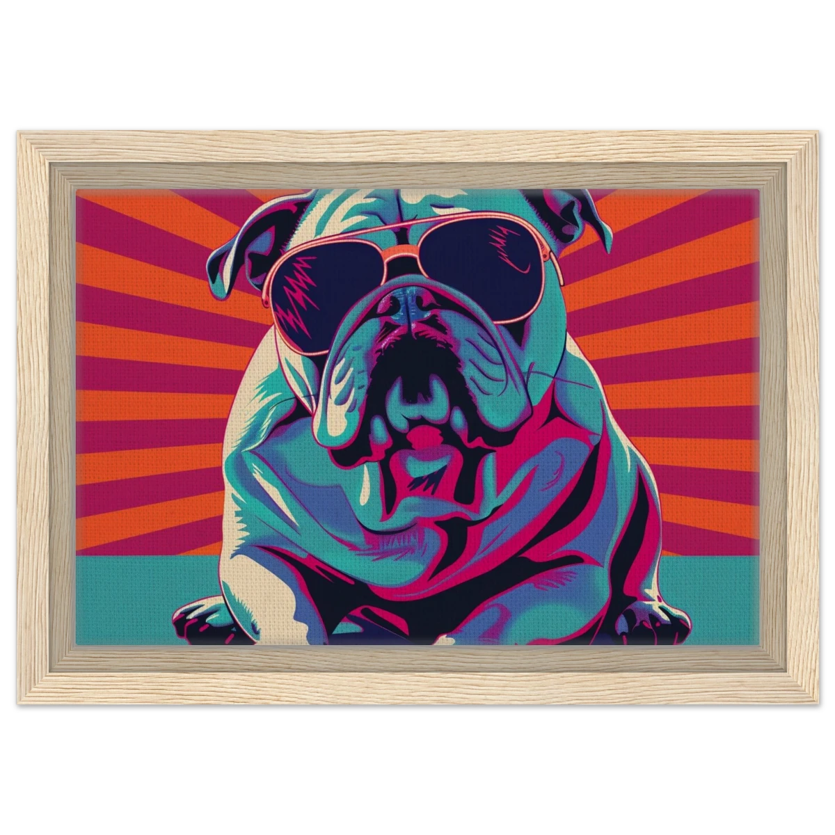 Paws & Pop – Retro Bulldog Swagger Vibes | Wall Art Print - Framed Canvas - 20x30 cm / 8x12″ - Wood frame