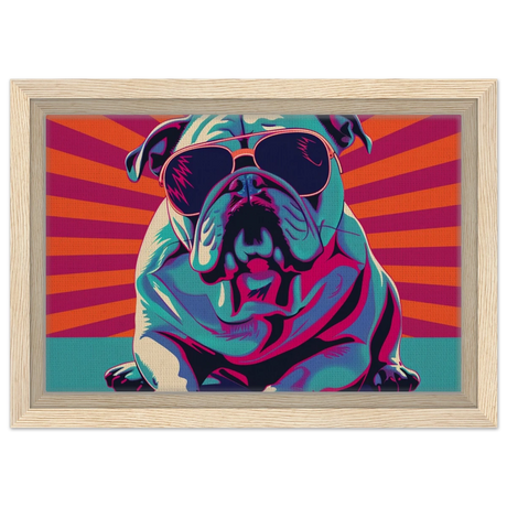 Paws & Pop – Retro Bulldog Swagger Vibes | Wall Art Print - Framed Canvas - 20x30 cm / 8x12″ - Wood frame