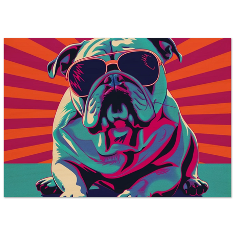 Paws & Pop – Retro Bulldog Swagger Vibes | Wall Art Print - Wood Prints - 70x100 cm / 28x40″ - 