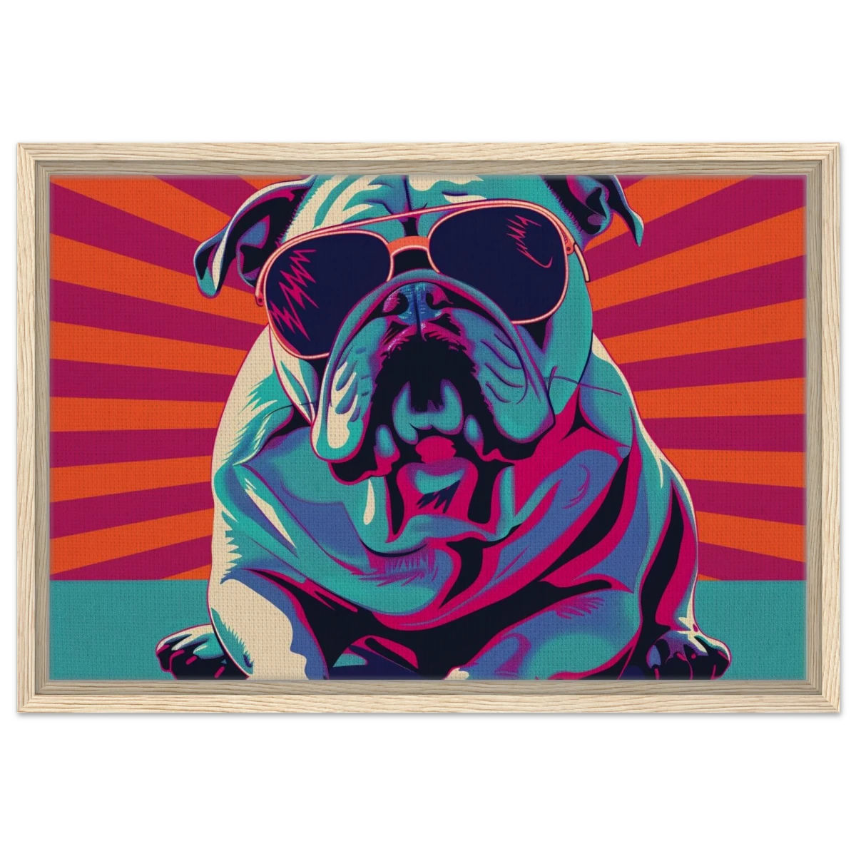 Paws & Pop – Retro Bulldog Swagger Vibes | Wall Art Print - Framed Canvas - 40x60 cm / 16x24″ - Wood frame