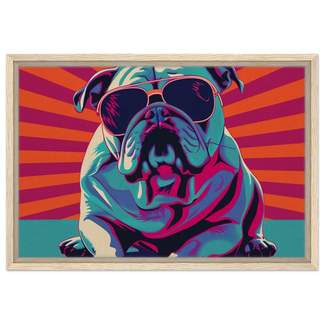 Paws & Pop – Retro Bulldog Swagger Vibes | Wall Art Print - Framed Canvas - 40x60 cm / 16x24″ - Wood frame