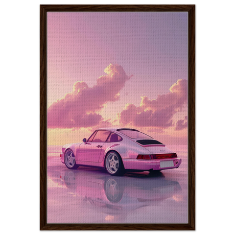 Pink Sunset Dream | Porsche Canvas & Fine Art wall art Print - Framed Canvas - 50x75 cm / 20x30″ - Dark wood frame